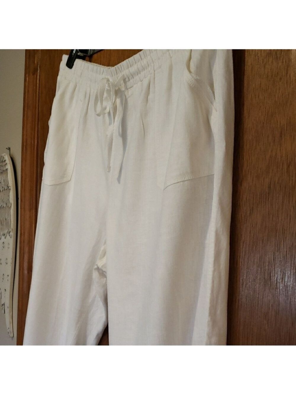 Cato Womens White Linen Blend Drawstring Wide Leg Pants - Picture 7 of 10